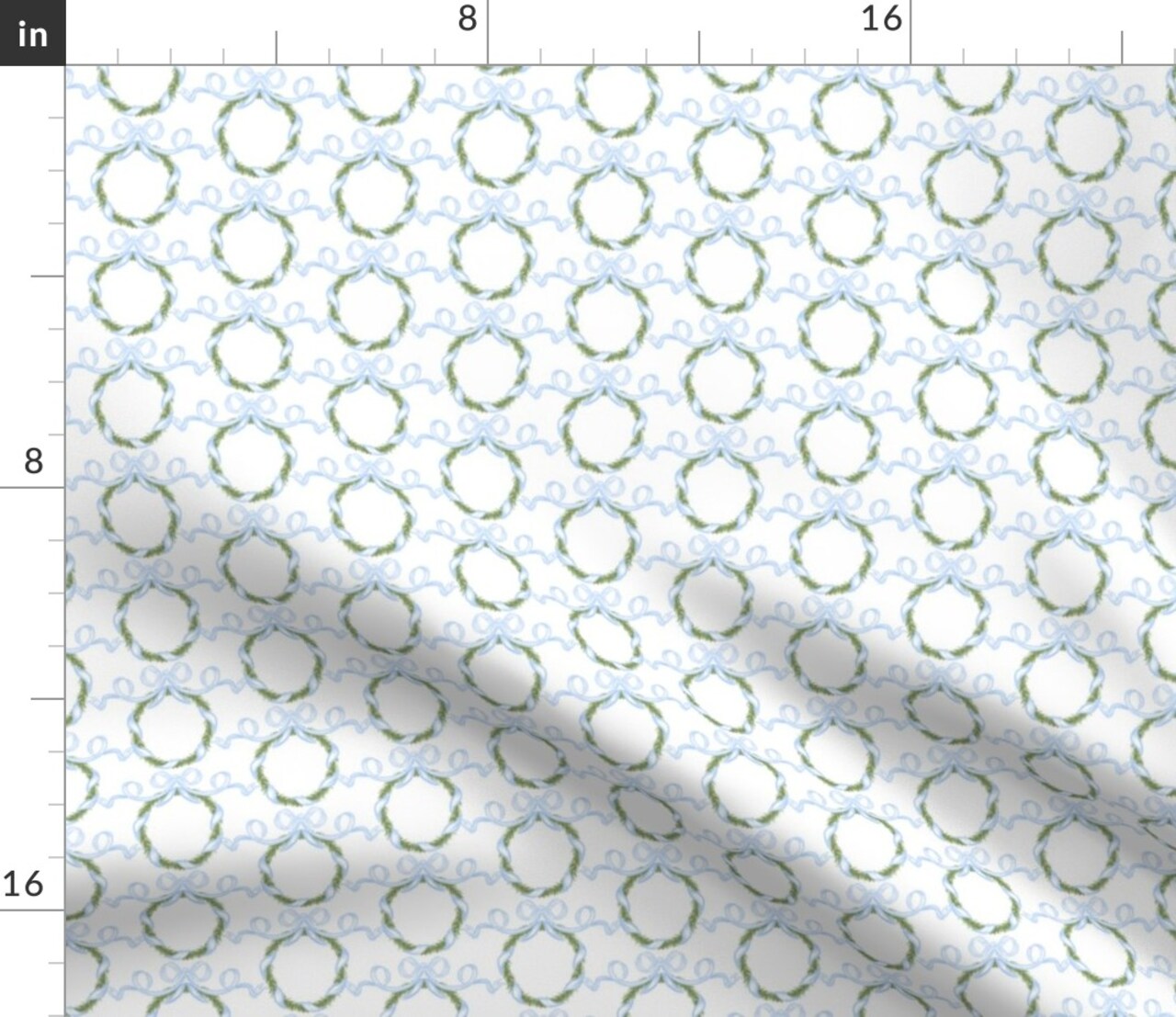 Cottagecore Ribbon Grandmillennial Christmas Wreath Coastal Blue Swags And Bows Small Scale Custom Printed Fabric by Spoonflower Various Fabrics by the Yard or Fat Quarter
